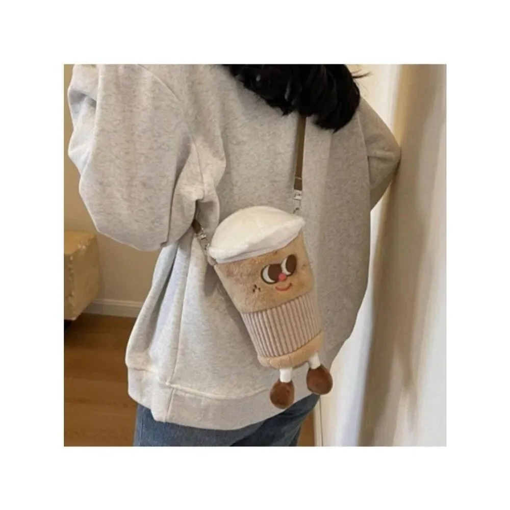 Small Plush Cute Anthropomorphic Coffee Cup Crossbody Shoulder Bag New